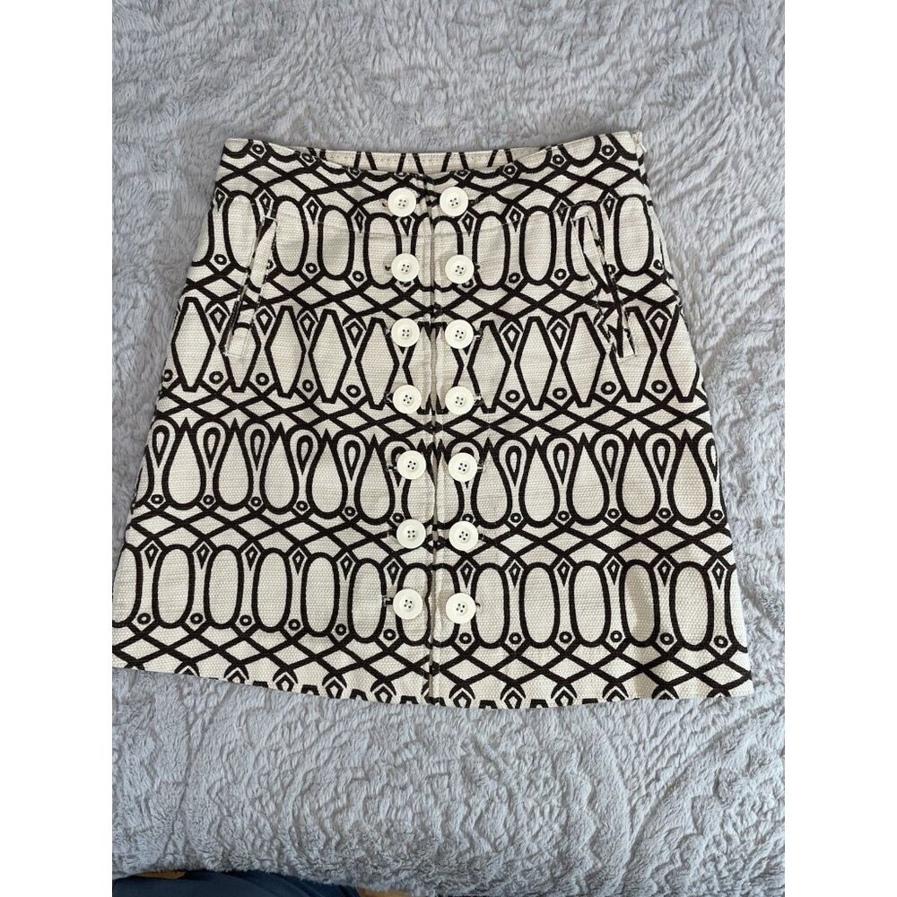 Anthropologie Taikonhu Skirt Womens 2 Brown Ivory Geometric Button Front A-Line